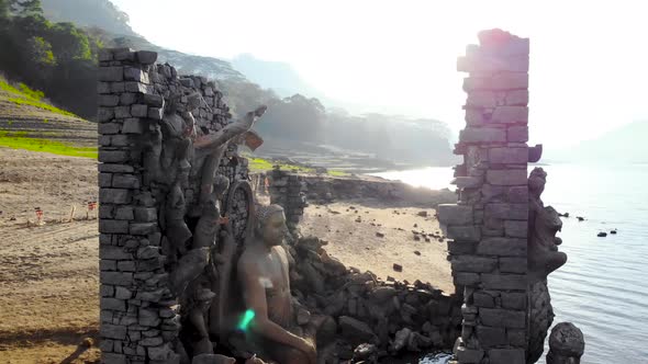 Buddha statues, Kadadora Temple Kothmale, Srilanka Temple. Temple in kothmale dam. Underwater temple