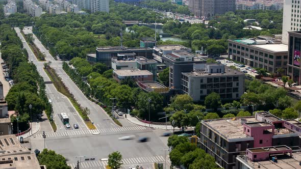 Suzhou Business City Cityscape Aerial China Timelapse Pan Up