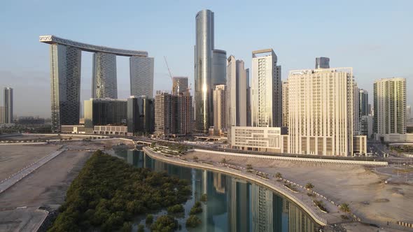 Aerial View on Developing Part of Al Reem Island in Abu Dhabi on a Cloudy Morning