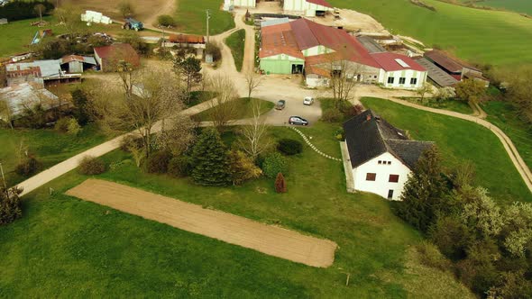 Aerial shot of the house in farm