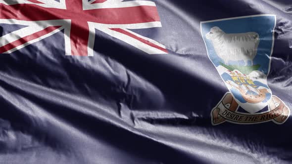 Falkland Islands textile flag waving on the wind. Slow motion. 20 seconds loop.