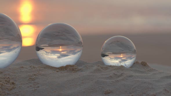 Three Crystal Balls In Beautiful Sunset At Karon Beach