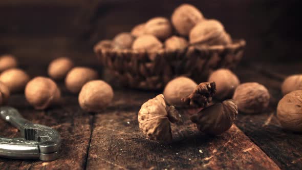 The Super Slow Motion of the Walnut Splits Against the Table