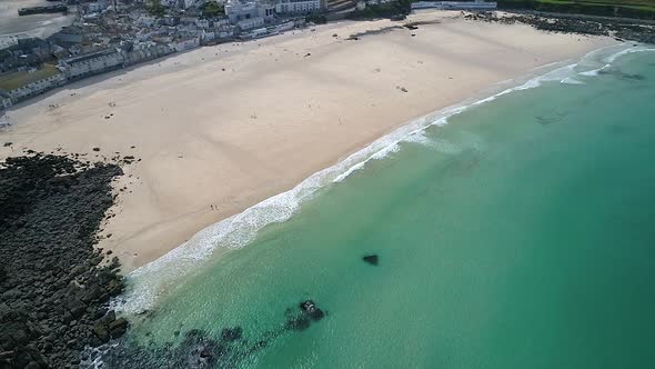 View overlooking beach at St Ives Cornwall England UK