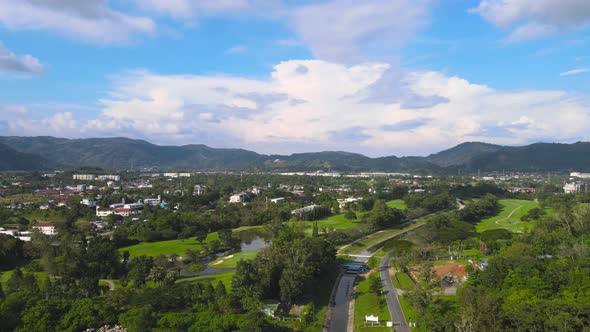 PATONG CITY PHUKET THAILAND On 2022. Aerial panoramic view landscape and cityscape view of Patong b