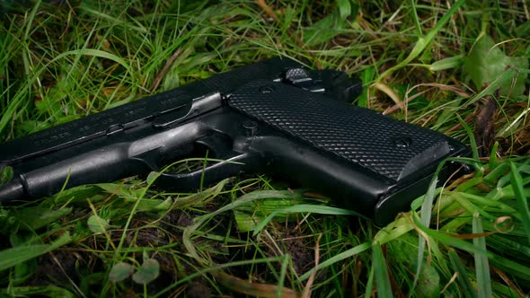 Gun In Grass Moving Shot