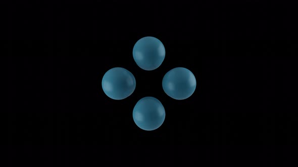 Blue balls rotates in a black space. Abstract seamless loop 3D render