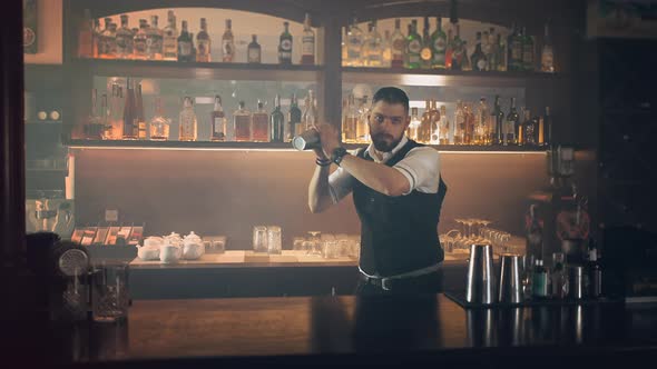 The profession of bartender. The process of making a cocktail at a bar in a restaurant.