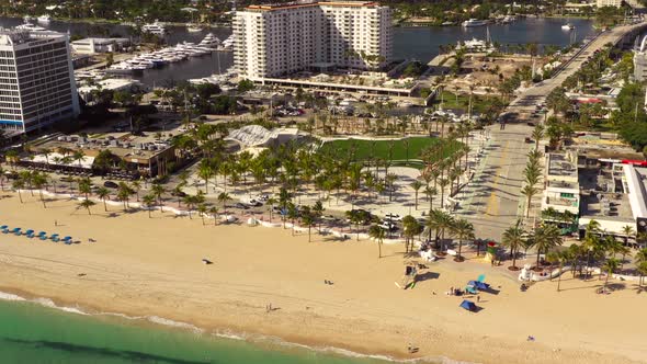 Beach scene Fort Lauderdale FL after reopening during Covid 19 Coronavirus pandemic 2020