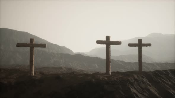 Wooden Crucifix Cross at Mountain