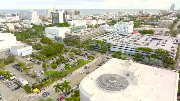 Aerial drone video Miami Beach Art Basel parking garage