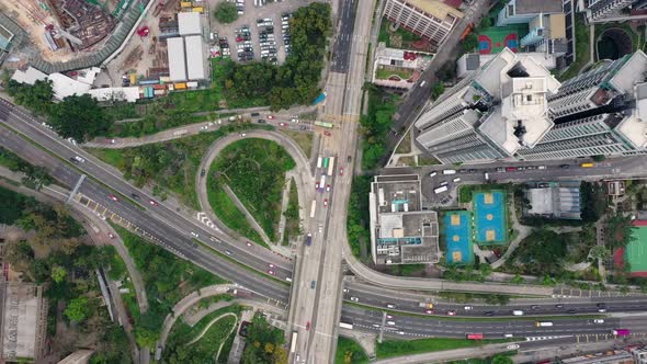 Top down view of Hong Kong traffic in the city