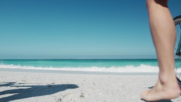 Couple in love enjoying free time on the beach together