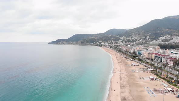 Landscape panorama of luxury beach with coastline in Alanya, Turkey