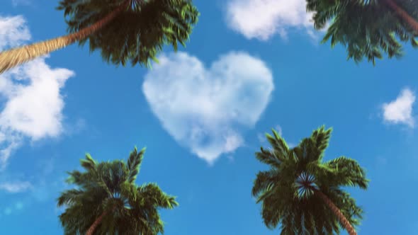 heart in the sky in the form of clouds 3d animation on a tourist theme