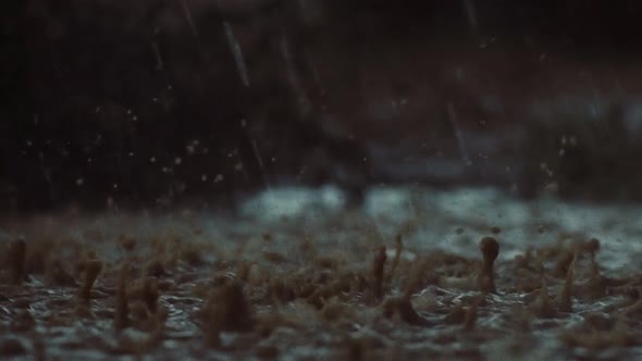 Legs of Military Soldiers Run Through Puddles Under Heavy Rain