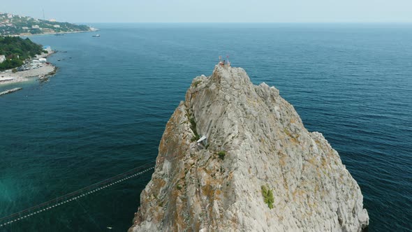 Aerial View of Rock Diva in Black Sea in Simeiz Crimea
