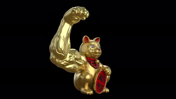 A LUCKY CAT WITH MUSCLE ARM SIDEVIEW 4K