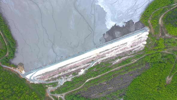 Flying Over Chemical Mining Waste Water Lake