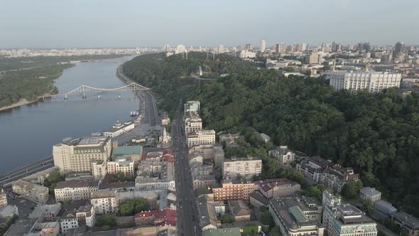 Aerial View of Kyiv, Ukraine. Slow Motion, Flat, Gray