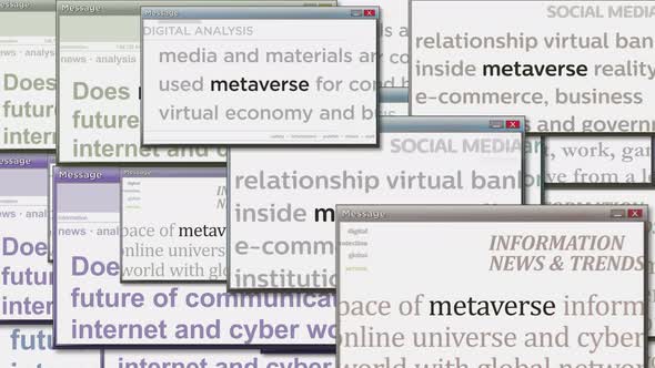 Pop up windows with Metaverse, cyberspace and life in virtual reality seamless looped
