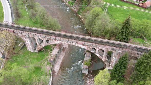 Viaduct railway bridge over river