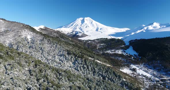 Drone Birds Eye View Of Lonquimay Volcano And Corralco Ski Resort In Chile Andes Mountains