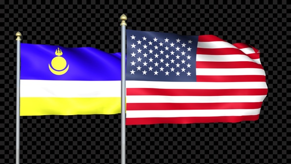 Buryatia And United States Two Countries Flags Waving