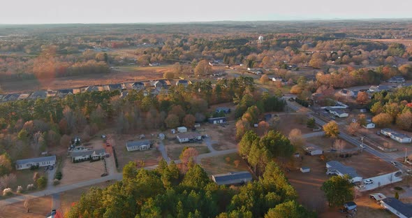 Panoramic View of Small American Town Boiling Spring Fall Nature Landscape in South Carolina USA