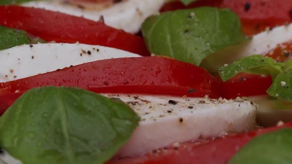 The Best View of the Details of Fresh Italian Caprese Salad.