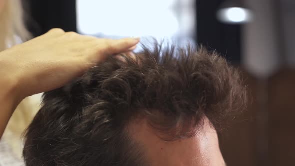 Hairdresser Woman with Client Discuss Haircut with Client