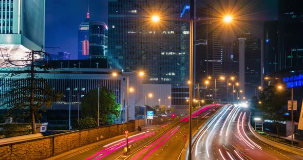 Street Traffic in Hong Kong at Night Timelapse