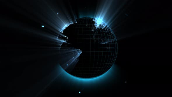 digital globe presented as hologram radiating light effect