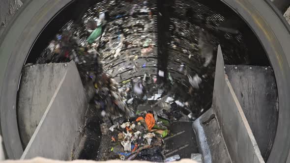 Solid Waste Sorting Drum Machine Inside Trash Recycling Facility
