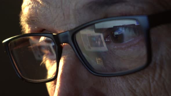 The Eye of an Older Man Wearing Glasses