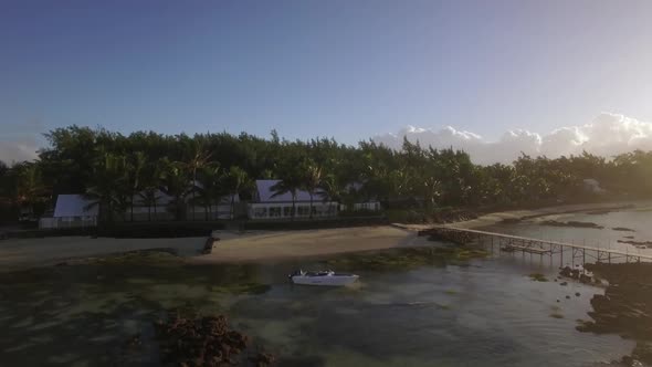 Flying Over Coastal Resort and Green Areas of Mauritius Island