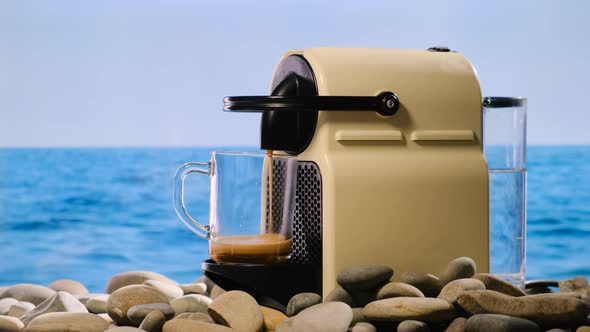 Early Morning at Sea Making Coffee on Vacation By Ocean