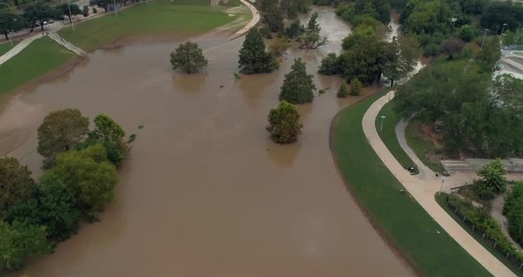 Aerial of Heavy flooding in Houston, Texas after Hurricane Harvey
