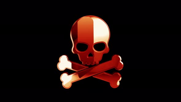 Skull pirate and online cyberattack metal symbol loop rotating