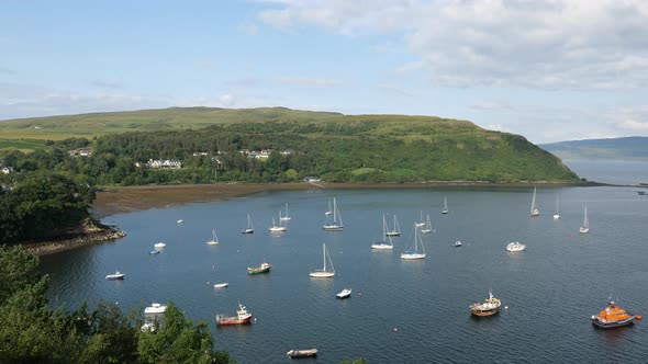 Harbour in Portree, Isle of Skye, Scotland with ships and small boats