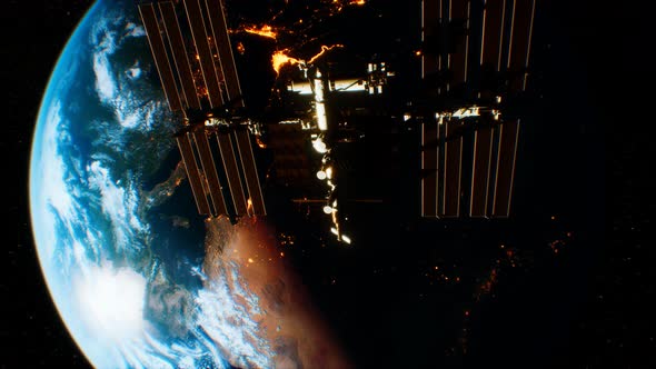 International Space Station in Outer Space Over the Planet Earth Orbit alt