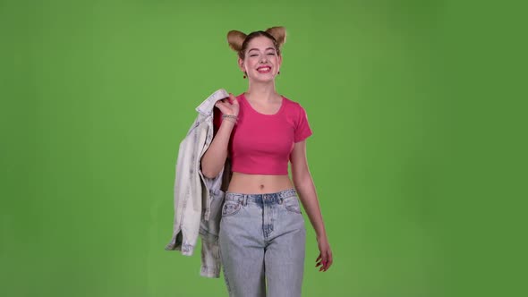 Girl Ideas and Dreams About Her. Green Screen