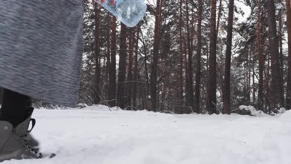 Slow Motion Young Brunette Volunteer Picking Up Plastic Trash Forest To Protect Environment