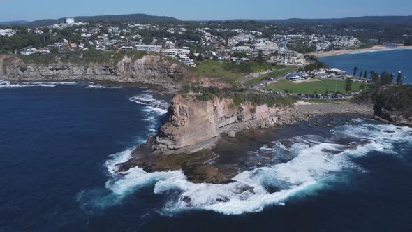 reveal type aerial shot of the skillion at terrigal