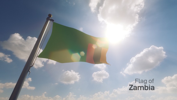 Zambia Flag on a Flagpole V2