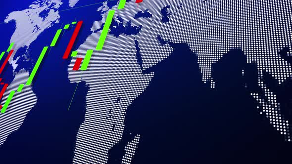 Stock Market Charts and World Map in Background