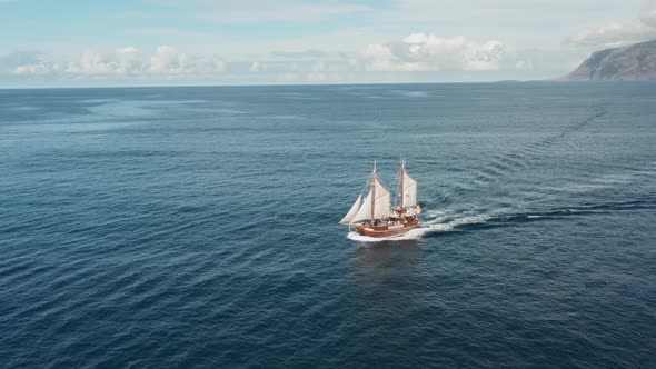 Old Pirate Ship Sailing in the Open Ocean