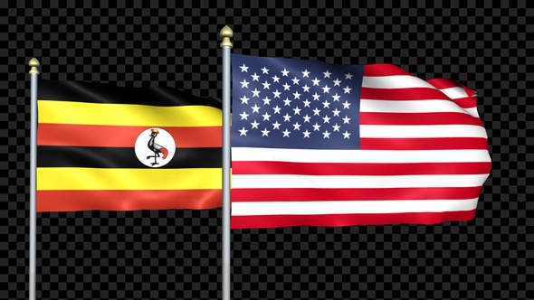 Uganda And United States Two Countries Flags Waving