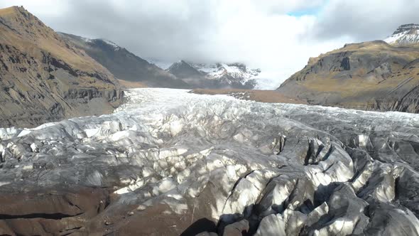 Aerial cinematic drone shot of an Icelandic glacier.