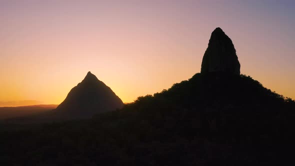 Aerial view of the Glass House Mountains, Sunshine Coast Hinterland.